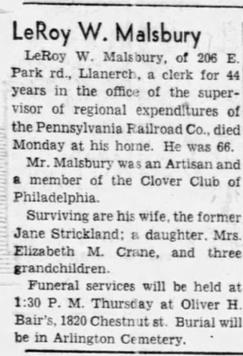 Leroy Malsbury dies